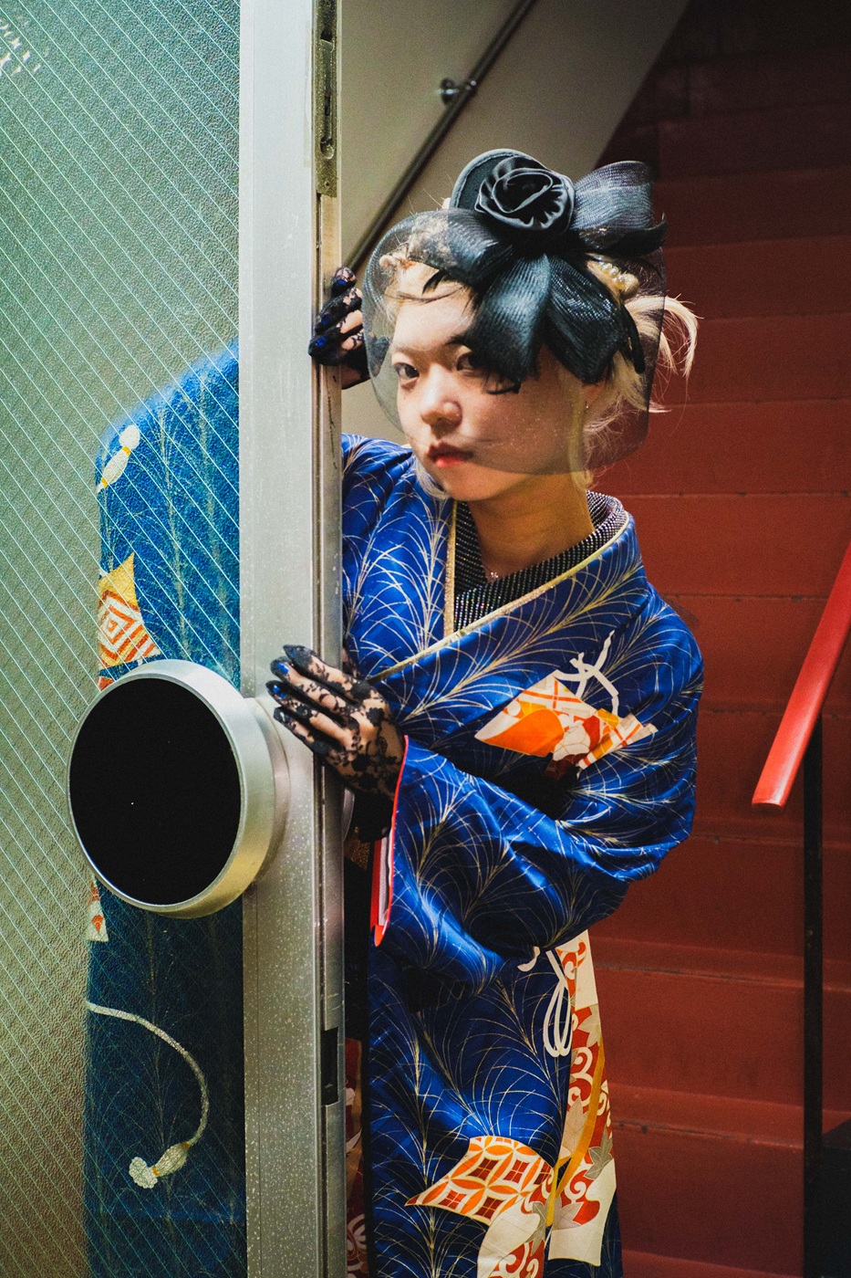 夜の街での着物撮影